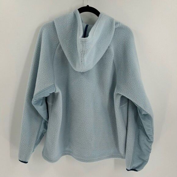 Women's Champion Logo Sherpa Fleece Hooded Pullover Sweater Light Blue XL - Picture 2 of 10